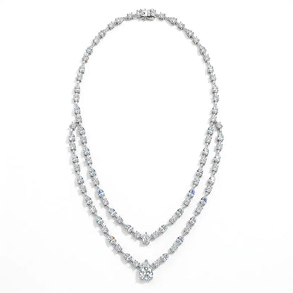 Double Layer Pear Cut Moissanite Tennis Necklace S925 Silver GRA Certified Elegant Bridal Wedding Jewelry for Women