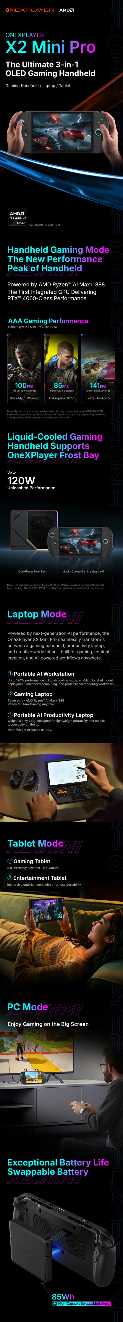 ONEXPLAYER X2 Mini Pro 3-in-1 Handheld Game Console AMD Ryzen AI Max+388 8.8 Inch Windows 11 Portable Gaming PC Tablet Laptop