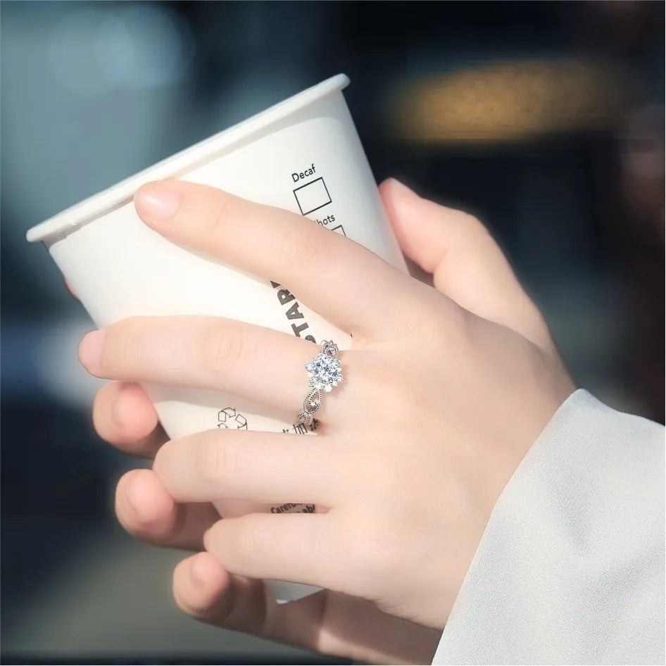 1Ct Moissanite PT950 Platinum Snow Fairy Ring Women's - Bright shine, ice crystal highlights diamond, decent romantic gift