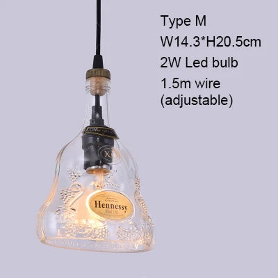 Retro Industrial Loft Wine Bottle Pendant Lights Restaurant Cafe Bar Glass Hanging Lamp Clothing Store Lustre Indoor Lighting