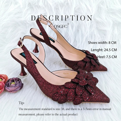 African Fashion Green Ladies Matching Shoes and Bags Nigerian Best Sell Women's Pointed Toe High Heels Commuter Wearable