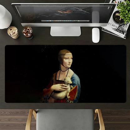 L.da Vinci Acrylic Paint Mouse Pad Large Non-Slip Waterproof Mat Stitched Edge Keyboard Pad for Gaming Daily Office