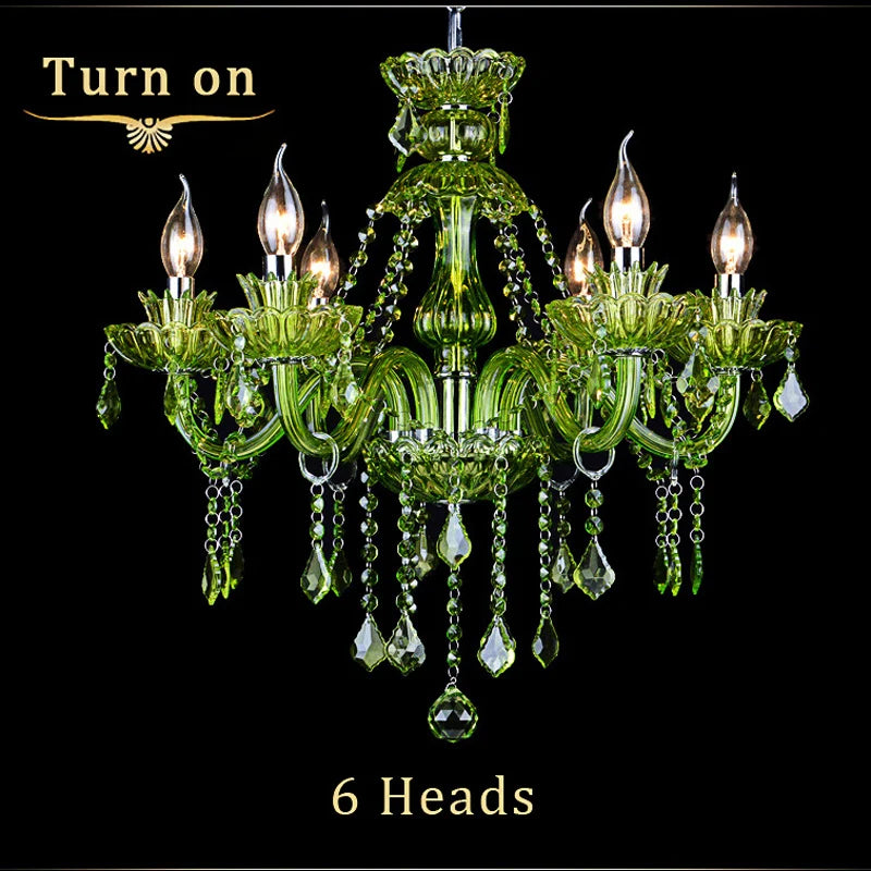 European Green Crystal Living Room Bedroom Candle Chandelier Restaurant Cafe Hotel Lobby Ceiling Decoration E14 Pendent Lights