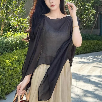 Multicolor Sun Protection Shawl Chiffon Thin Air-conditioned Sweater Travel Photography Vacation Trendy Scarf Summer Season