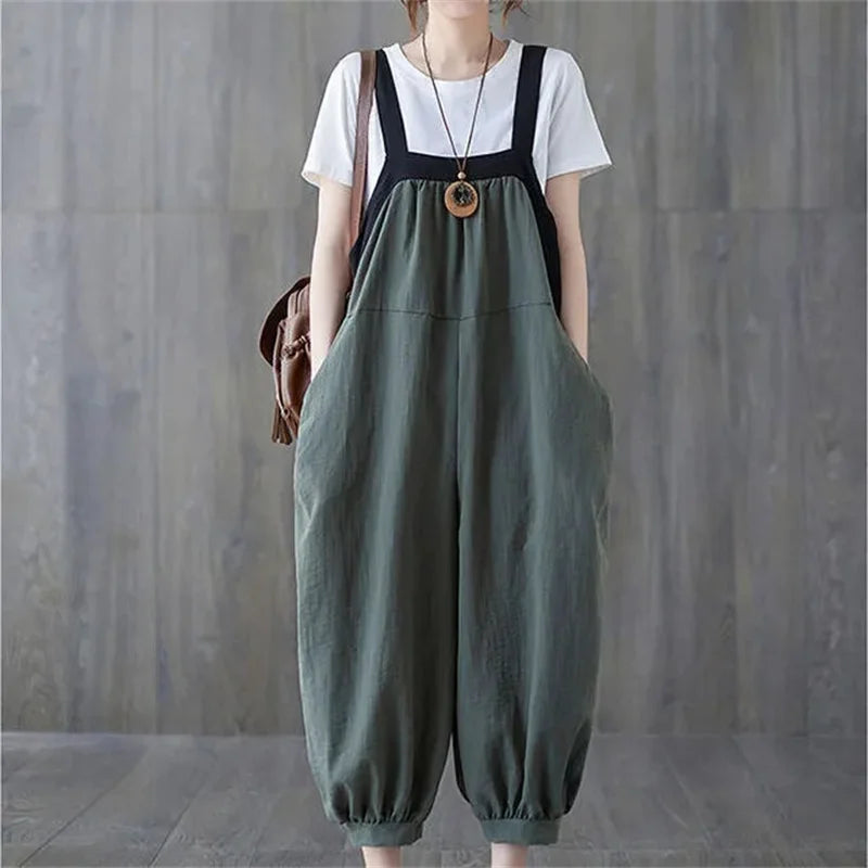 Casual Rompers For Women 2026 New Summer Large Size Korean Loose Harlan Jumpsuit Pants Solid Ladies Suspender Overalls L-5XL