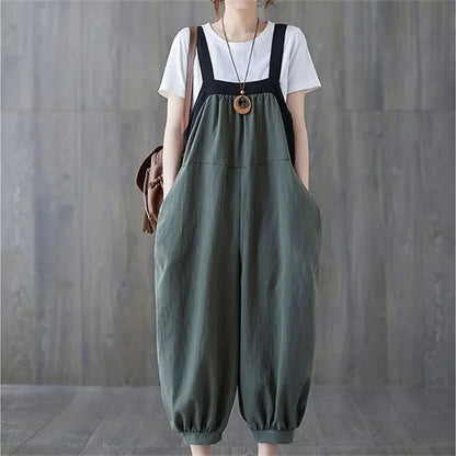 Casual Rompers For Women 2026 New Summer Large Size Korean Loose Harlan Jumpsuit Pants Solid Ladies Suspender Overalls L-5XL