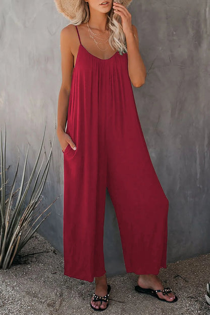 Strap jumpsuit for women's summer new cross-border solid color inserted bag casual jumpsuit