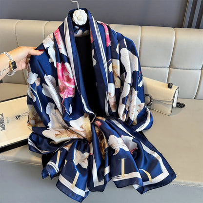 180*90cm Large Silk Satin Scarf Women Fashion Printed Scarf Spring And Summer Styles New Shawl Wrap Female Hand 2025 NEW