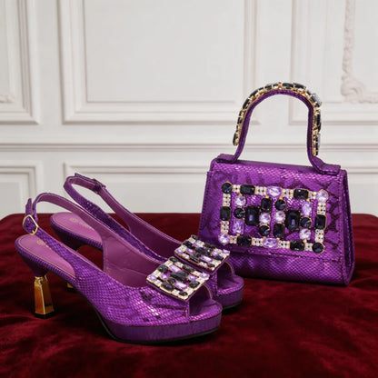 Fashion Party Shoes and Bag Match for Women Luxury Italian Shoes and Bag Set for Women Rhinestone Sexy Wedding Party Sandals