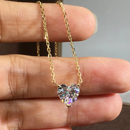 Real 14K Solid Gold Women Pendants Necklaces 1 2 3 4 5 Carat Heart Moissanite Diamond Wedding Party Pendants Necklaces