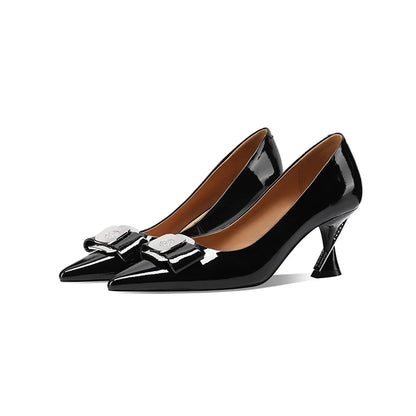 【JOCHEBED HU】Women Genuine Leather Pumps Deer Party Wedding Stiletto Office Pointed Toe Fashion High Heels Leather Shoes 33-43