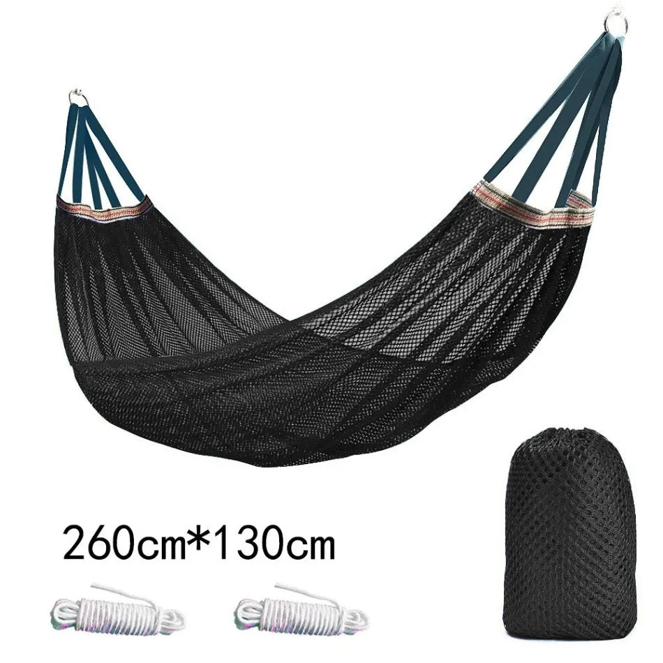 Outdoor Hammock with Ice Silk Mesh, Swing Bent Pole Anti-Tip Camping Travel Accessories