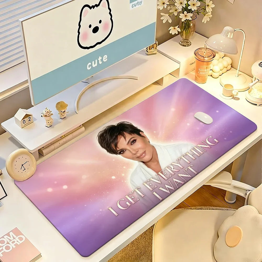 Cool Rich Kris Jenner Mouse Pad Large Non-Slip Waterproof Mat Stitched Edge Keyboard Pad for Gaming Daily Office