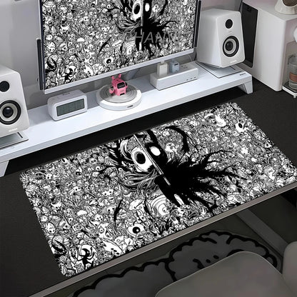 Gaming Mouse Pad Black And White Rubber Office Computer Mouse Mat Hollow Knight Anime Big Mousepad Gamers Desk Keyboard Mats