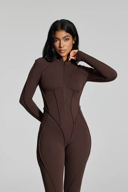 FUBEIKE Women's Yoga Set Fashion Sexy Slim Fit Long Sleeve Zipper Sports Gym Workout Legging Bodysuits Outdoor Activewear