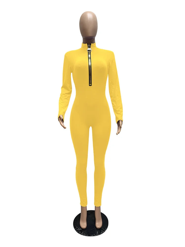WESAYNB Wholesale Streetwear Clothes Zipper Long Sleeve Jumpsuit Women 2022 Black Blue Pink One-pieces Outfits Bodycon Jumpsuits