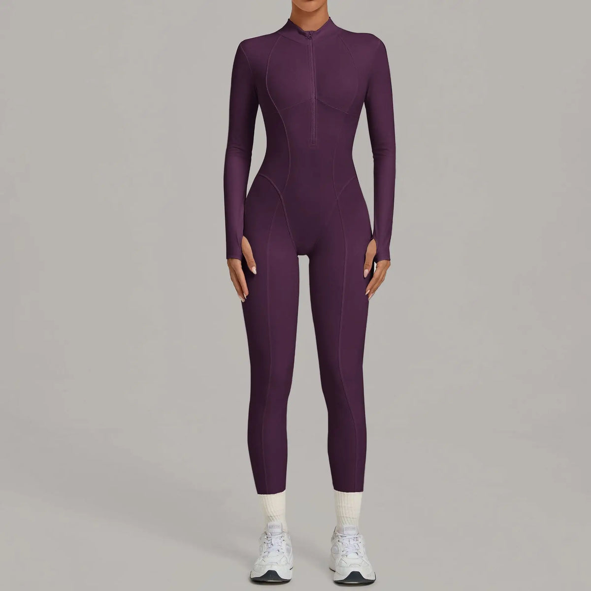 Zipper Jumpsuits for Woman No Padding Sports Overalls for Women Long Sleeve Gym Clothes Woman Activewear 2026 Purple Coffee XL