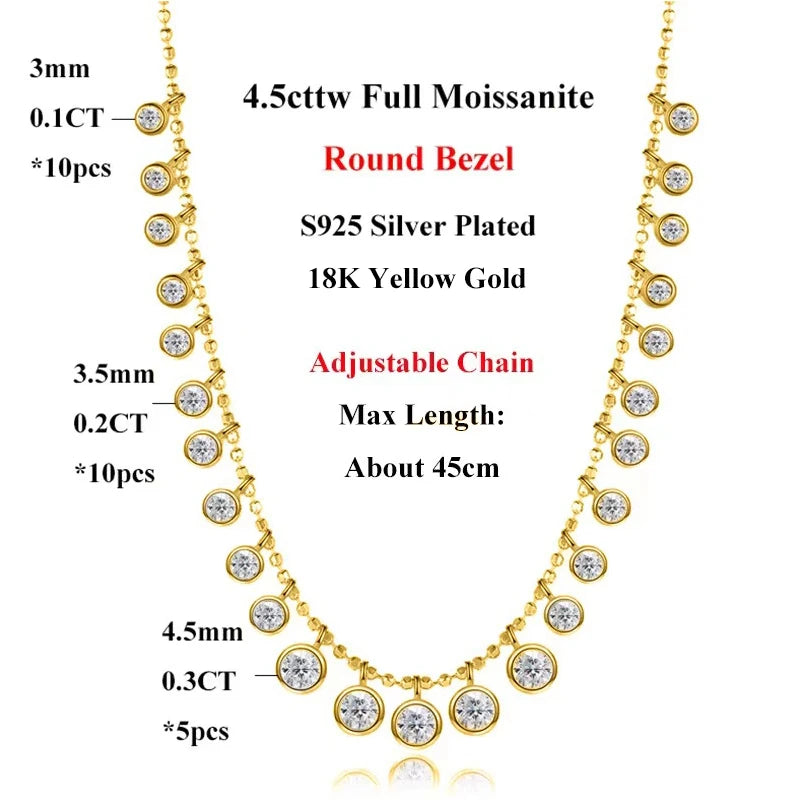 EWYA 3 Claw All Round Cut Moissanite Tennis Necklace Women Man s925 Silver Full Lab Diamond Bridal Party Link Neck Chain Gift