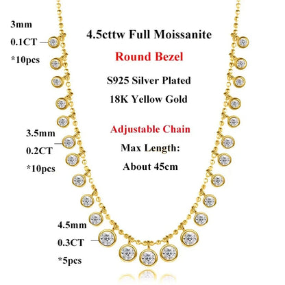 EWYA 3 Claw All Round Cut Moissanite Tennis Necklace Women Man s925 Silver Full Lab Diamond Bridal Party Link Neck Chain Gift