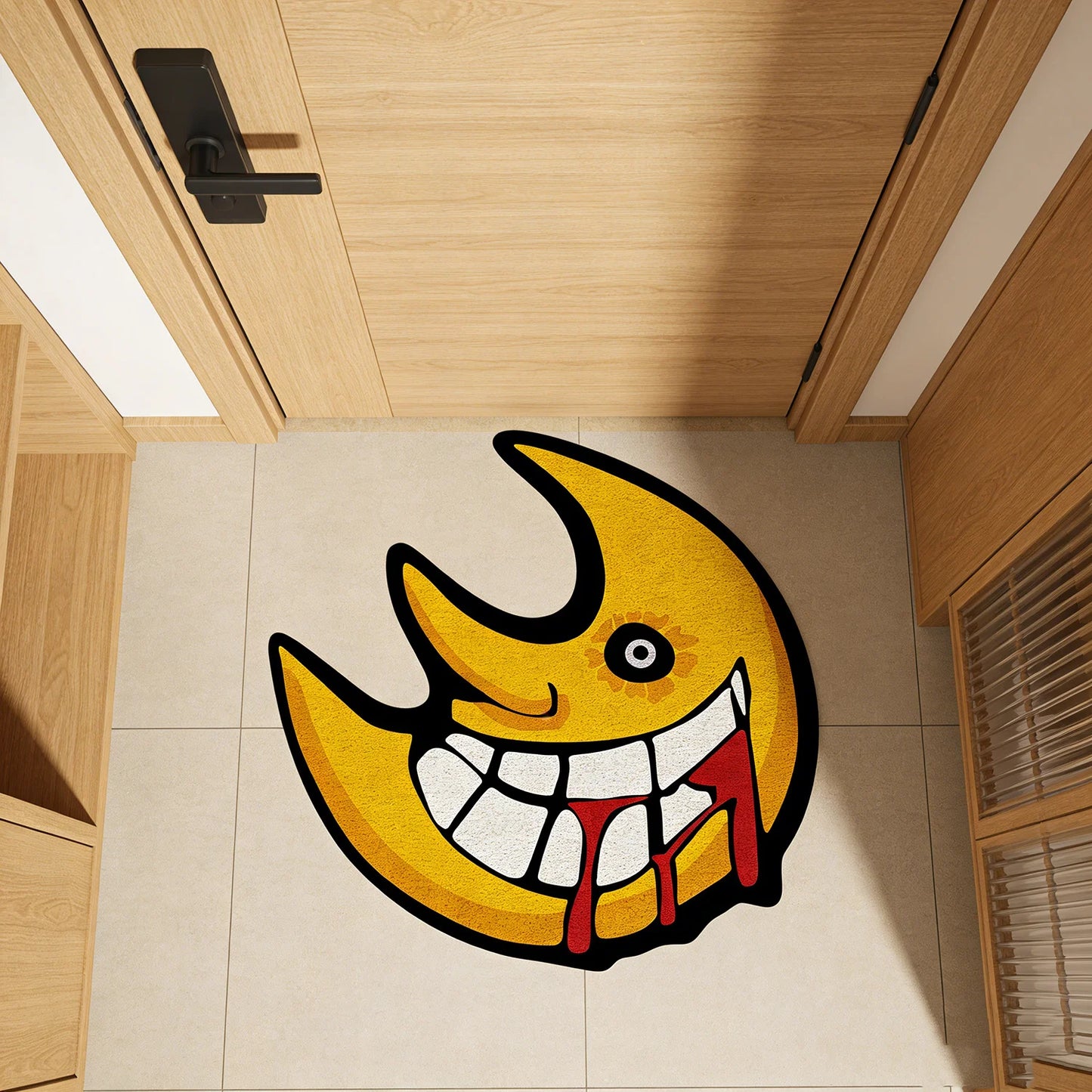 VIKAMA Anime Soul Eater Moon Shaped Area Rug Non Slip Soft Cartoon Floor Mat for Living Room Bedroom Kids Room Rug