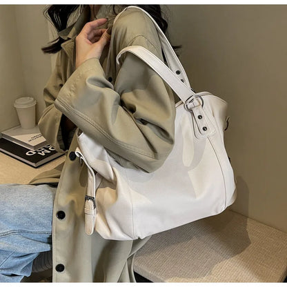 Ladies Large Capacity Brand Handbag Pu Leather Women's Retro Tote Bag Korean Fashion Shoulder Bag Winter White Zipper Handbag
