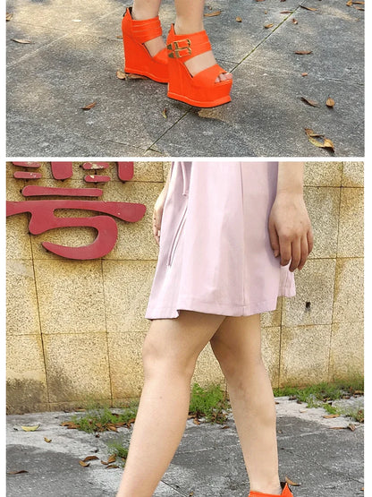 Casual Wedges Thick Platform Sandals 2024 New Women Stage Performance High Heels 14CM Summer Cross-dressing Shoes With Zipper