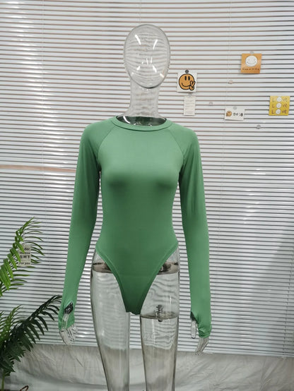Europe and the United States cross-border autumn and winter women's round neck long sleeve niche bottoming tight solid color