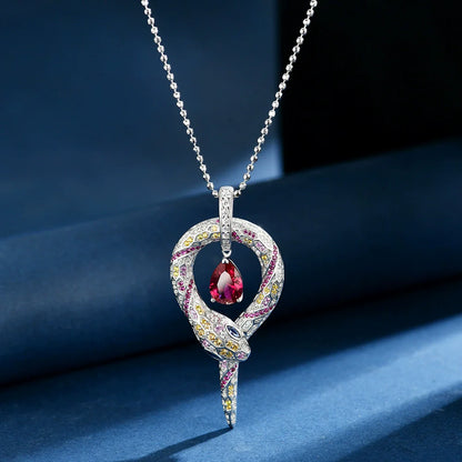 WUIHA Vintage 925 Sterling Silver 7 * 10 MM Lab Sapphire Ruby High Carbon Diamond Gemstone Wedding Engagement Pendant Necklace