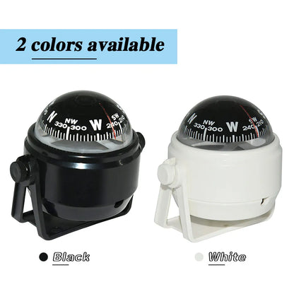 Ball Shaped Boat Compass Vehicle Navigation Car Compass with Dial Sea Pivoting Marine Boat Compass Black/White for Outdoor