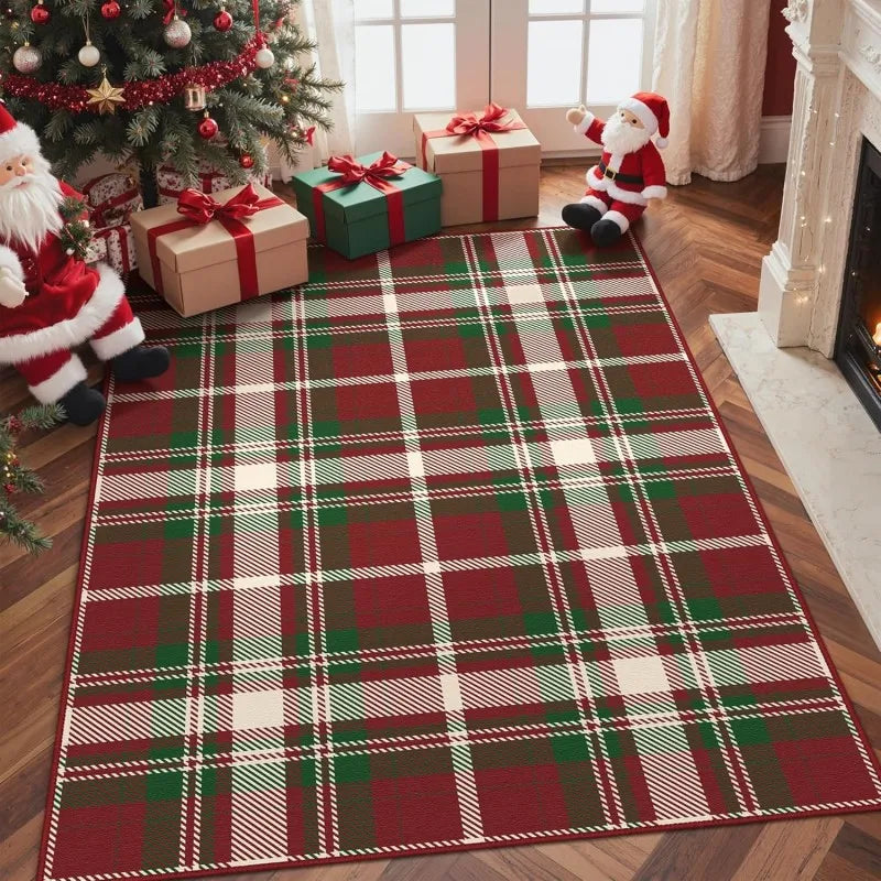 Christmas Area Rugs for Living Room Bedroom,Xmas Checkered Plaid Rug Non Slip Soft Floor Carpet Holiday Rug for Dining Room