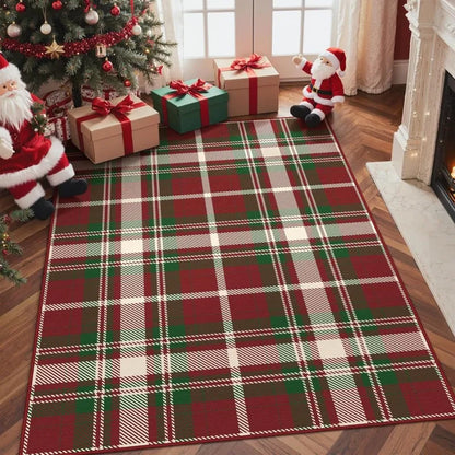 Christmas Area Rugs for Living Room Bedroom,Xmas Checkered Plaid Rug Non Slip Soft Floor Carpet Holiday Rug for Dining Room