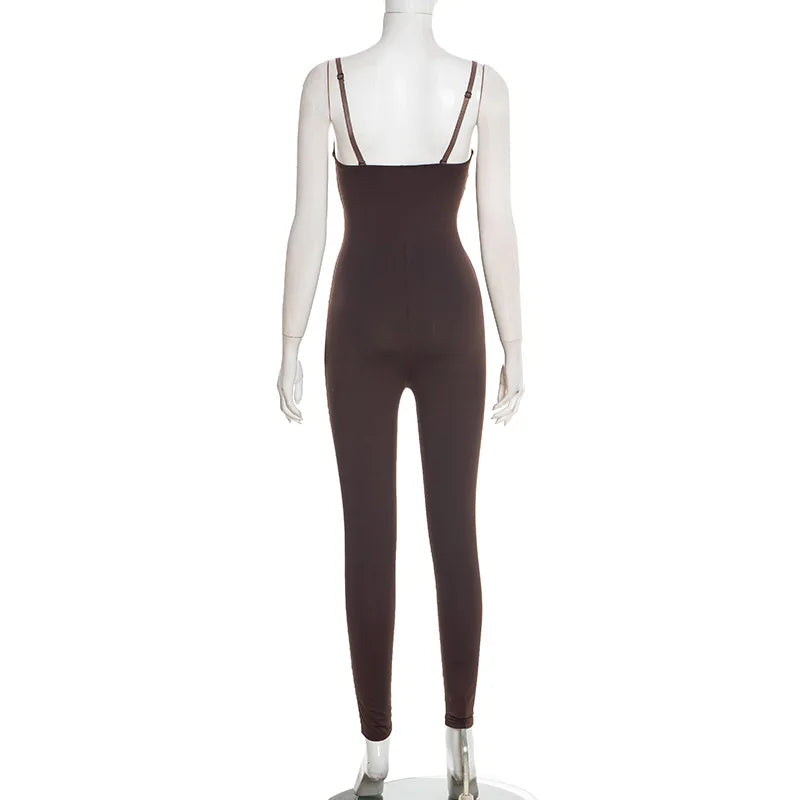 Solid Fitness Workout Skinny Camisole Jumpsuits Women Strapless Spaghetti Straps Booty Lifting Slim Overalls Casual Rompers
