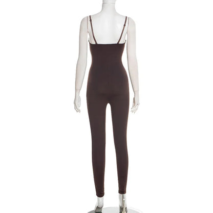 Solid Fitness Workout Skinny Camisole Jumpsuits Women Strapless Spaghetti Straps Booty Lifting Slim Overalls Casual Rompers