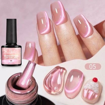AWStorG 7.5ml Light Color Cat Eye Gel Nail Polish Pink Semi Permanent Glitter Magnetic Gel Soak Off UV LED Varnish Nail Art
