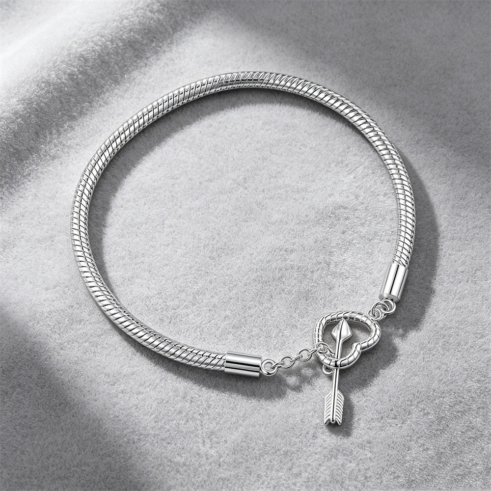 2026 Hot Selling 925 Silver Heart Shaped Buckle Snake Chain Sparkling Zircon Original Bracelet Women Fashionable Luxury Jewelry