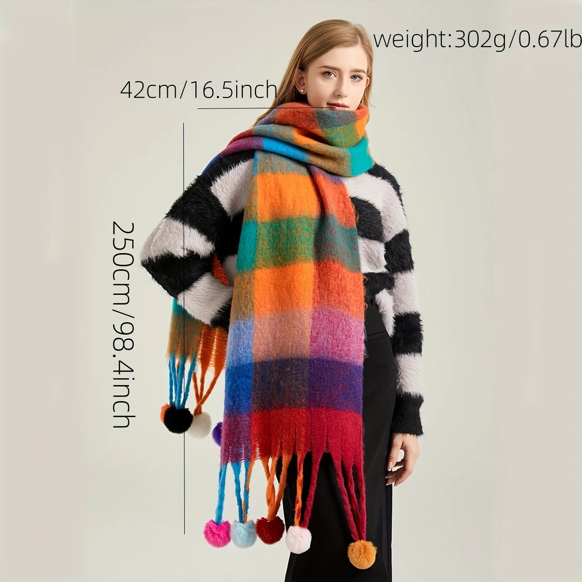 Winter Scarf Women Luxury Autumn Winter Cashmere Scarf Thickened Warm Shawl Classic Tassels Fluffy Scarf Plaid Color Soft Shawl
