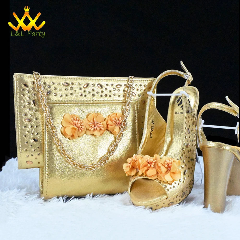 High Quality 2024 Summer New Design in Purple Color Mature Style Italian Women Shoes and Bag Set with Platform for Wedding Party