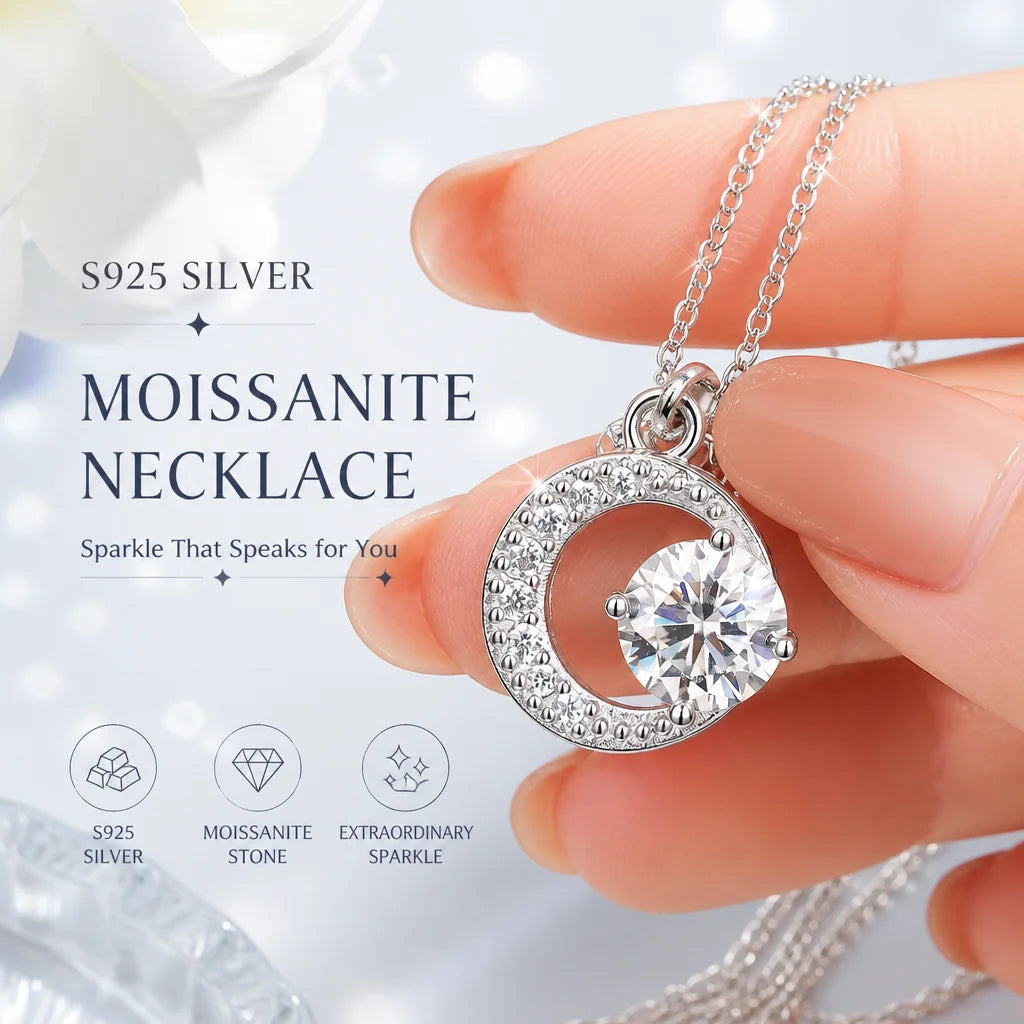 With GRA Certificate 1ct Moissanite Necklace Women's 925 Sterling Silver Plated 18k Gold Pendant Luxury Fine Jewelry