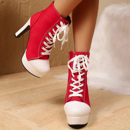 Luxury Designer Women Boots Fashion High-top Canvas Shoes Side Zip High-heel Ankle Boots Casual Platform High-heeled Boots Botas