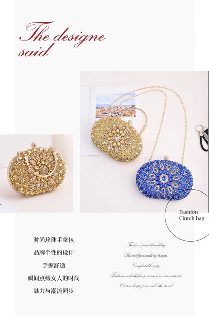 Gold Round Bag Luxury Brand Rhinestone Clutch Bags for Women 2024 Crystals Party Purses Diamond Designer Crossbody Handbags