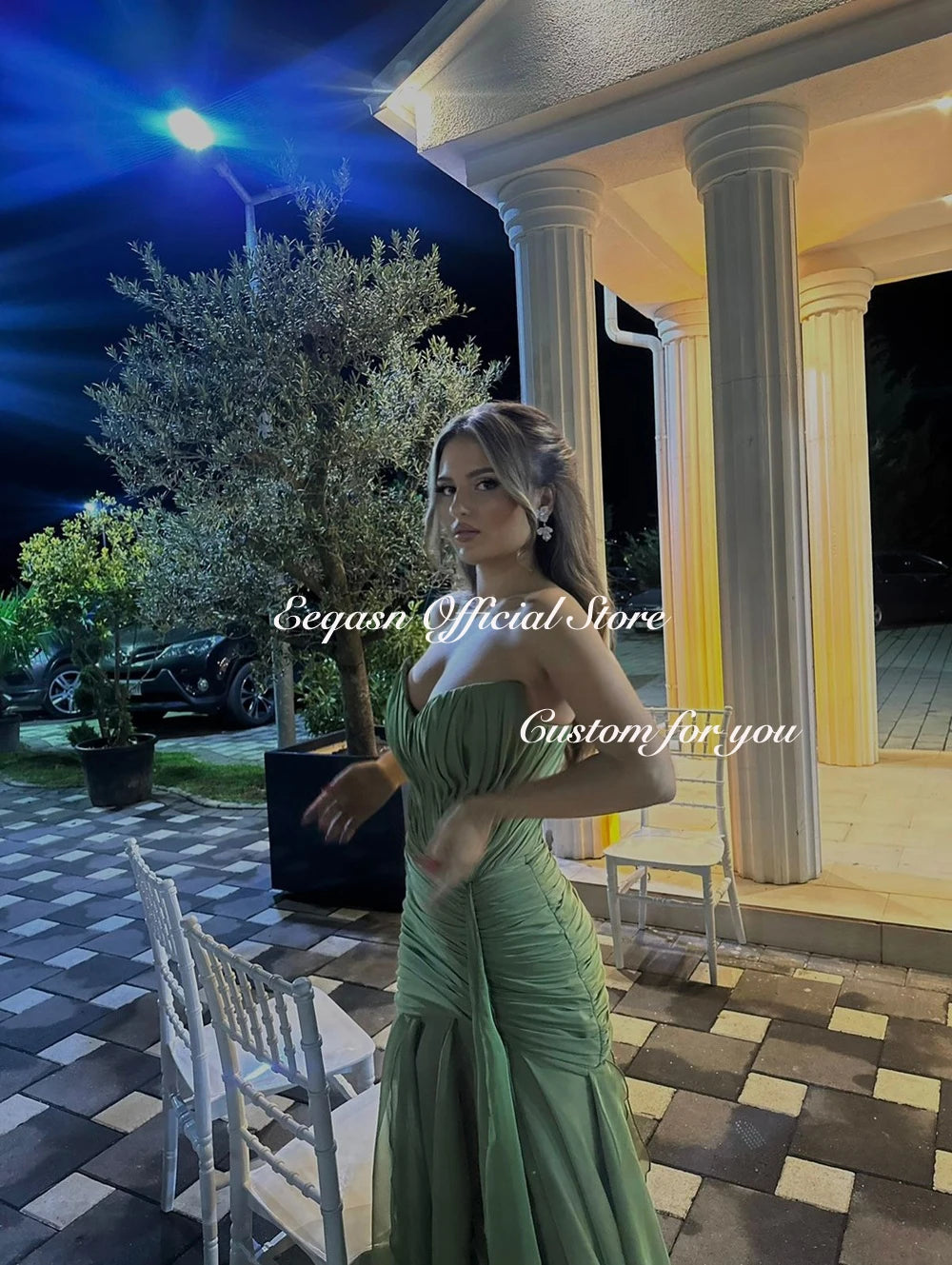 Modern Olive Green Evening Dresses Mermaid Chiffon Long Dress For Wedding Guests Corset Vestidos De Fiesta Party Customized
