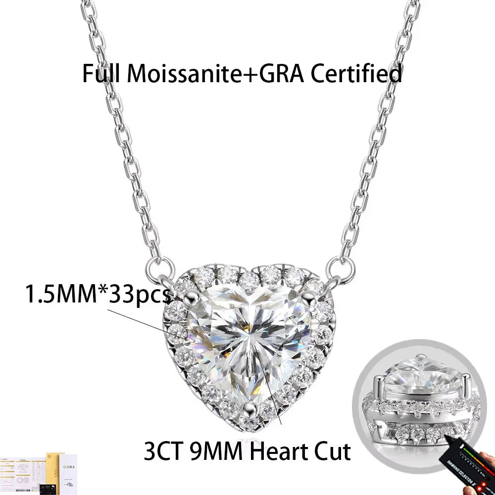 COSYA 1-4CT Heart Cut Moissanite Necklaces For Women 100% S925 Silver D Color Halo Diamond Pendant Fine Jewelry Gift Certified