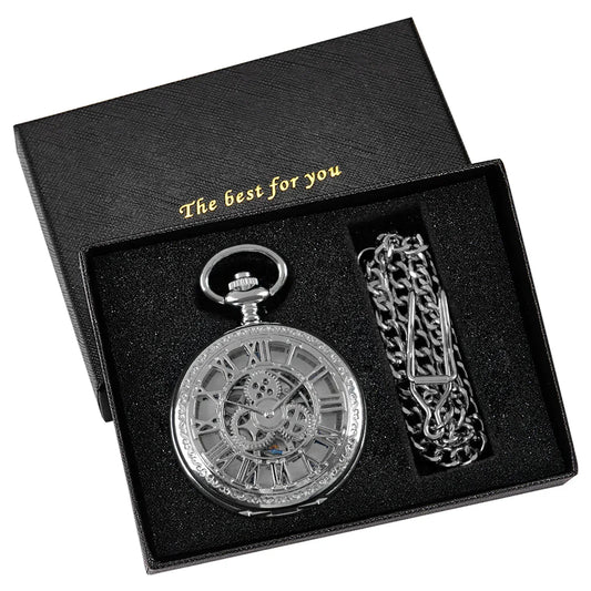 NEW Luxury Silver Mechanical Pocket Watches Necklace Mens Women Antique Vintage Charm Hand Wind Fob Chain Watches Gift