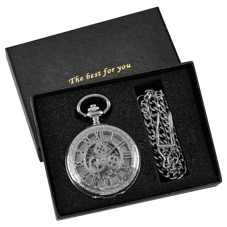 NEW Luxury Silver Mechanical Pocket Watches Necklace Mens Women Antique Vintage Charm Hand Wind Fob Chain Watches Gift
