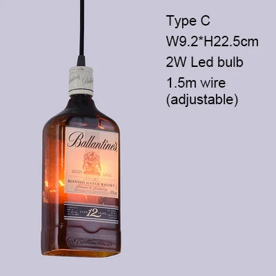 Retro Industrial Loft Wine Bottle Pendant Lights Restaurant Cafe Bar Glass Hanging Lamp Clothing Store Lustre Indoor Lighting