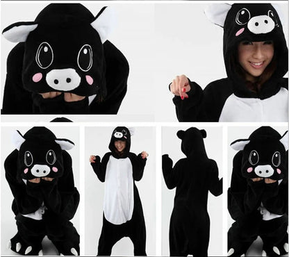 Adults Onesies Animal Pajamas Set Penguin Panda Frog Pig Cat Funny Cartoon Cosplay Costume Unisex Women Halloween Party Costume
