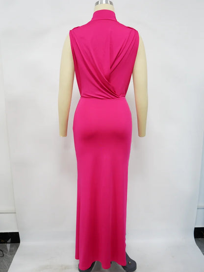 CM.YAYA Women O-neck High Split Ruched Stacked Bodycon Midi Maxi Dress 2024 Evening Party Club Vestidos Sexy Chic Long Dresses