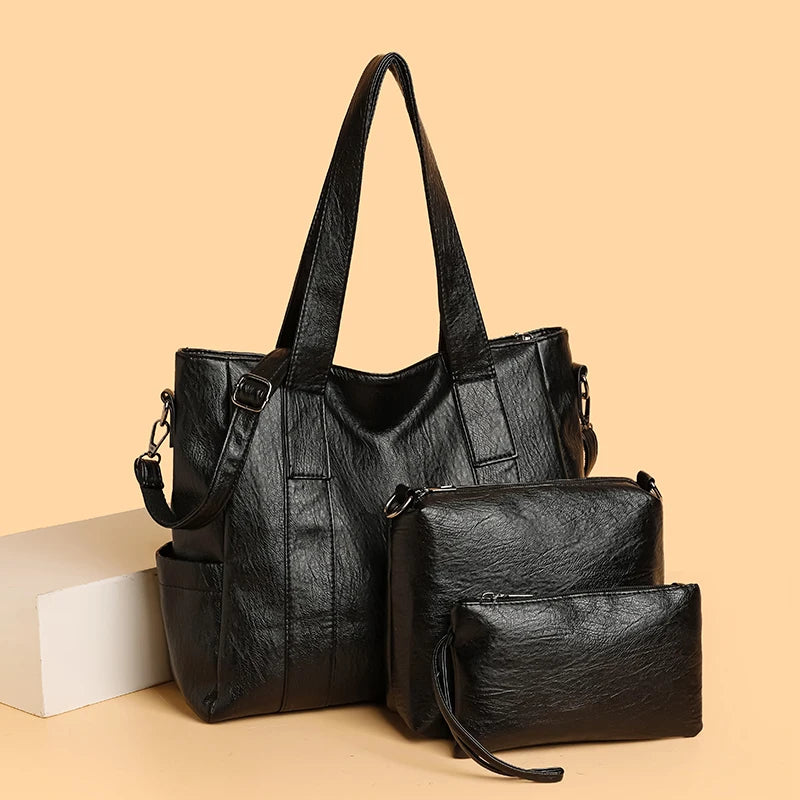 3 Set Women's New High-quality PU Leather Shoulder Cross-body Bags Luxury Designer Ladies Messenger Commuting Versatile Handbags