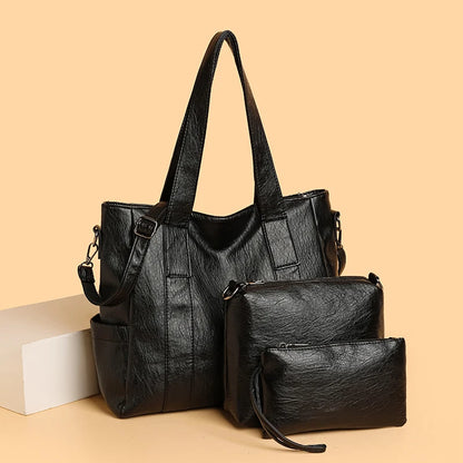 3 Set Women's New High-quality PU Leather Shoulder Cross-body Bags Luxury Designer Ladies Messenger Commuting Versatile Handbags