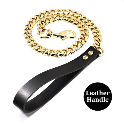 Traction Solid Super Strong Gold Collar Stainles Steel Dog Leash Pet Lead Chain 32mm 19mm Bulldog Pitbull Large Dog Collar Leash
